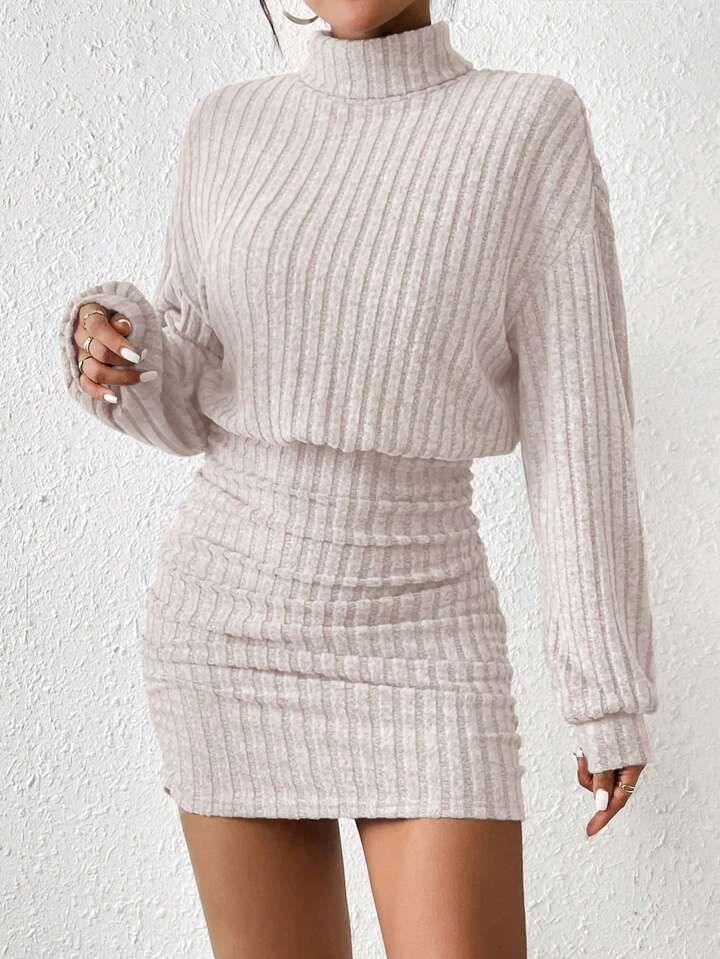 SHEIN Frenchy Women's Turtleneck Drop Shoulder, Ribbed Knit Sweater Dress | SHEIN