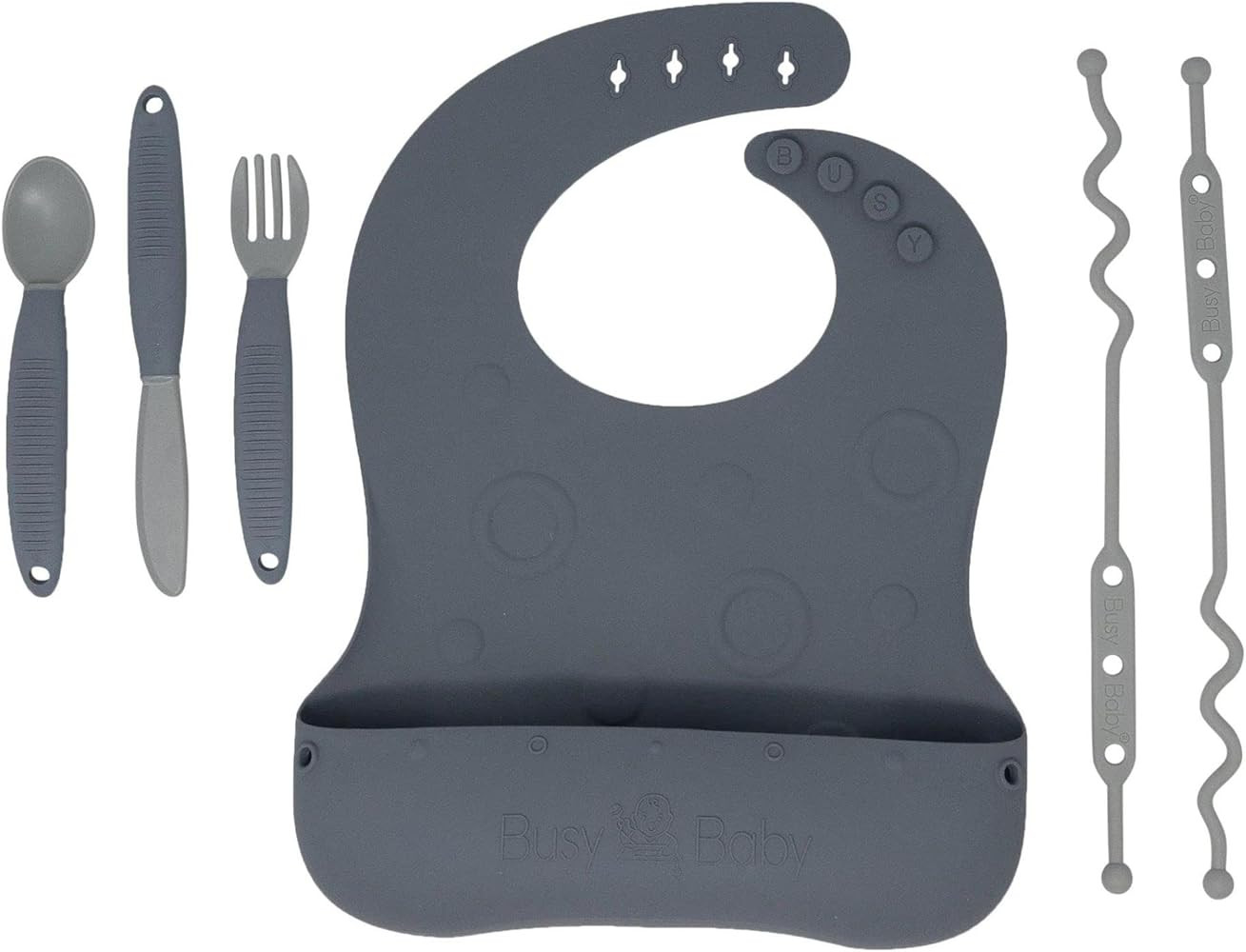 BUSY BABY Silicone Bungee Bib & Utensils | Deluxe No-Drop On-the-Go Self-Feeding System | Travel-... | Amazon (US)