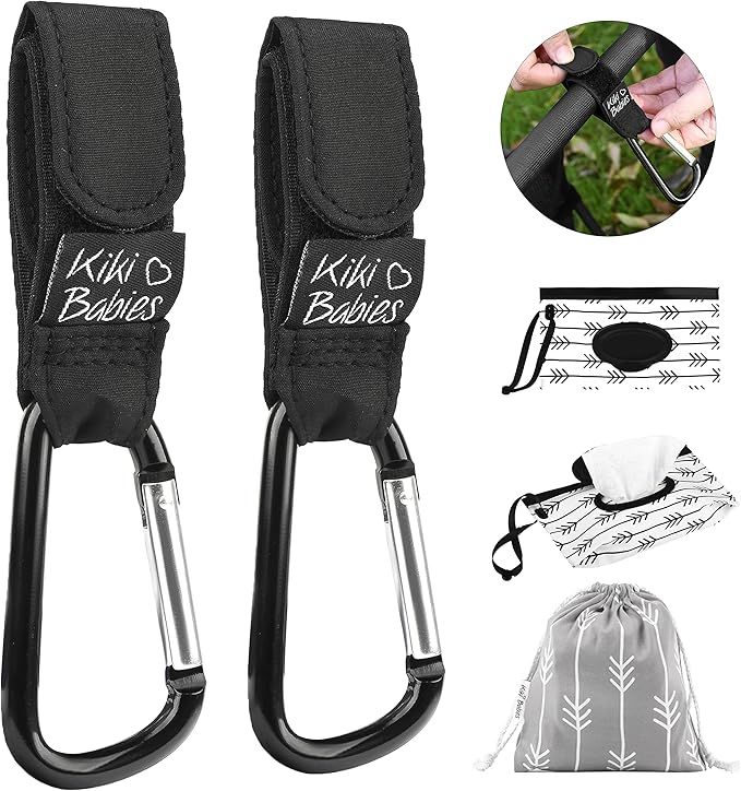 Kiki Babies Stroller Hooks Set of 2 – Stroller Clips for Diaper Bag with Included Baby Wipes Di... | Amazon (US)