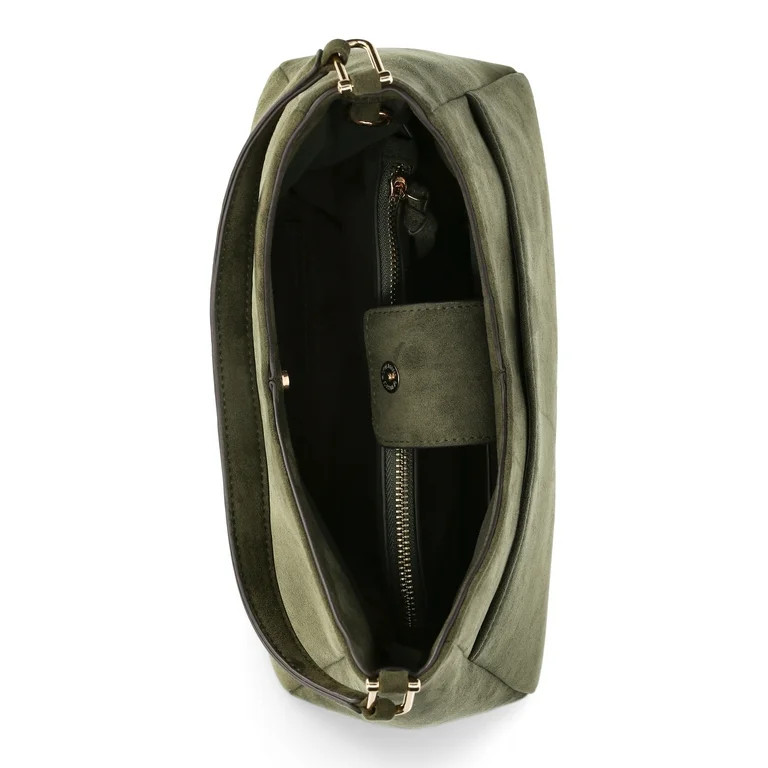 Time and Tru Women's River Soft Faux Suede Shoulder Hobo Bag, Olive - Walmart.com | Walmart (US)