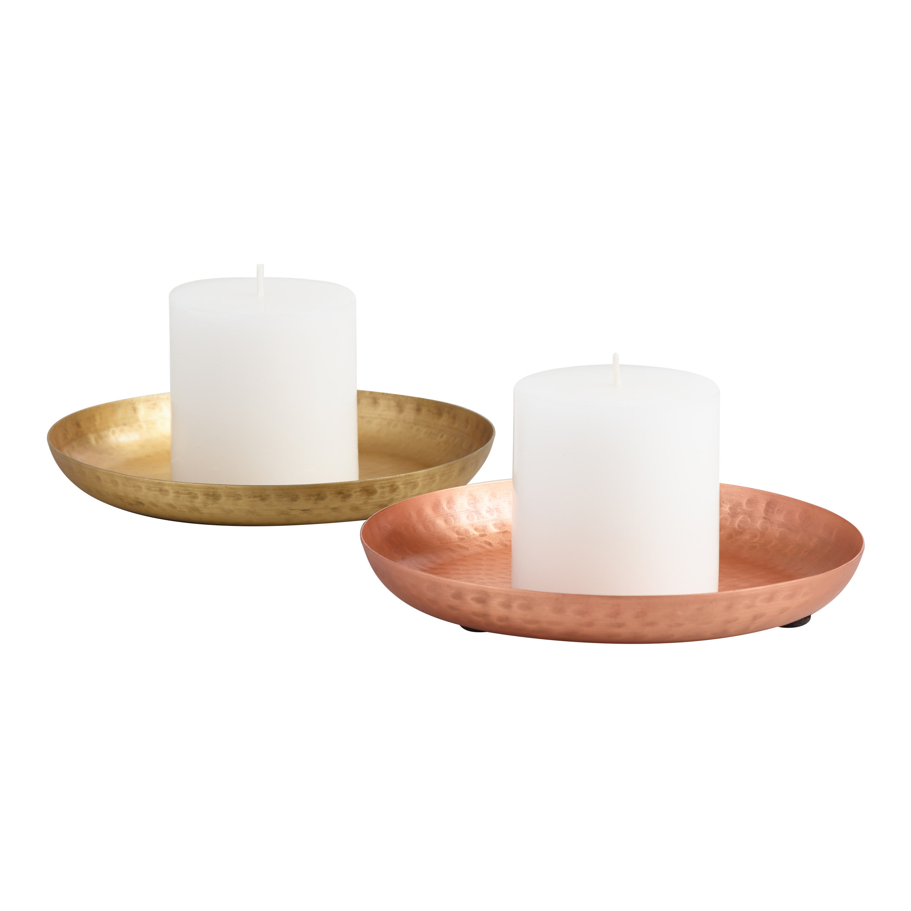 Hammered Metal Pillar Candle Plates Set Of 2 | World Market