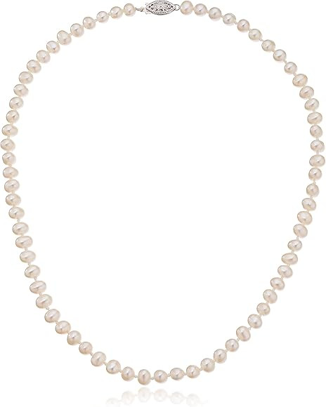 Sterling Silver White A-Grade Freshwater Cultured-Pearl Necklace | Amazon (US)