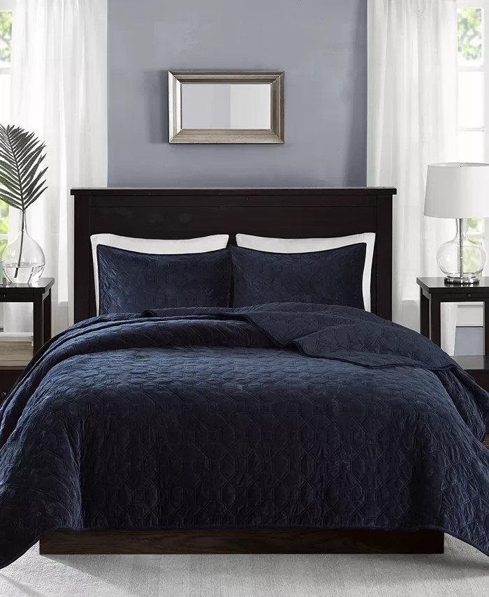Madison Park Harper Quilted Velvet 3-Pc. Coverlet Set, Full/Queen & Reviews - Home - Macy's | Macys (US)