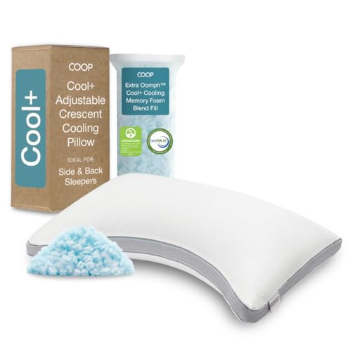 Coop Home Goods Cool+ Crescent Adjustable Pillow, Queen Size Plus Shaped Memory Foam Pillows with Cooling Gel, Neck Support, Back or Side Sleeper Pillow, CertiPUR US/GREENGUARD Gold | Amazon (US)