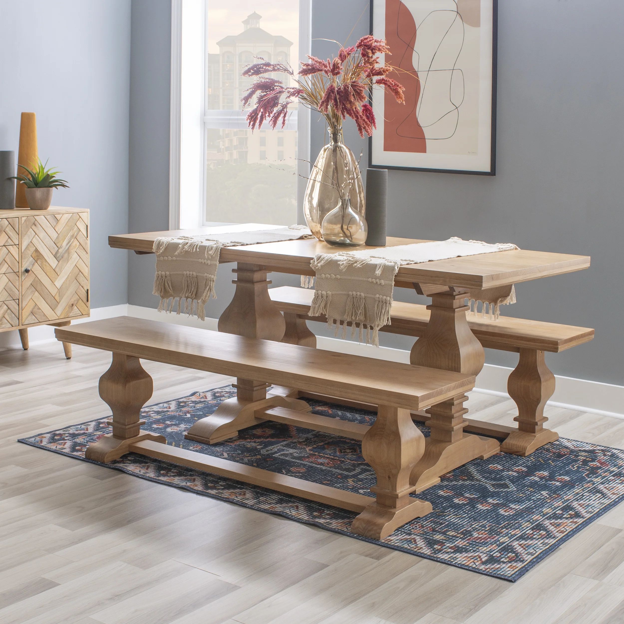 Powell Balasco Double Pedestal Dining Table, Seats 4-6, Rustic Honey Finish - Walmart.com | Walmart (US)