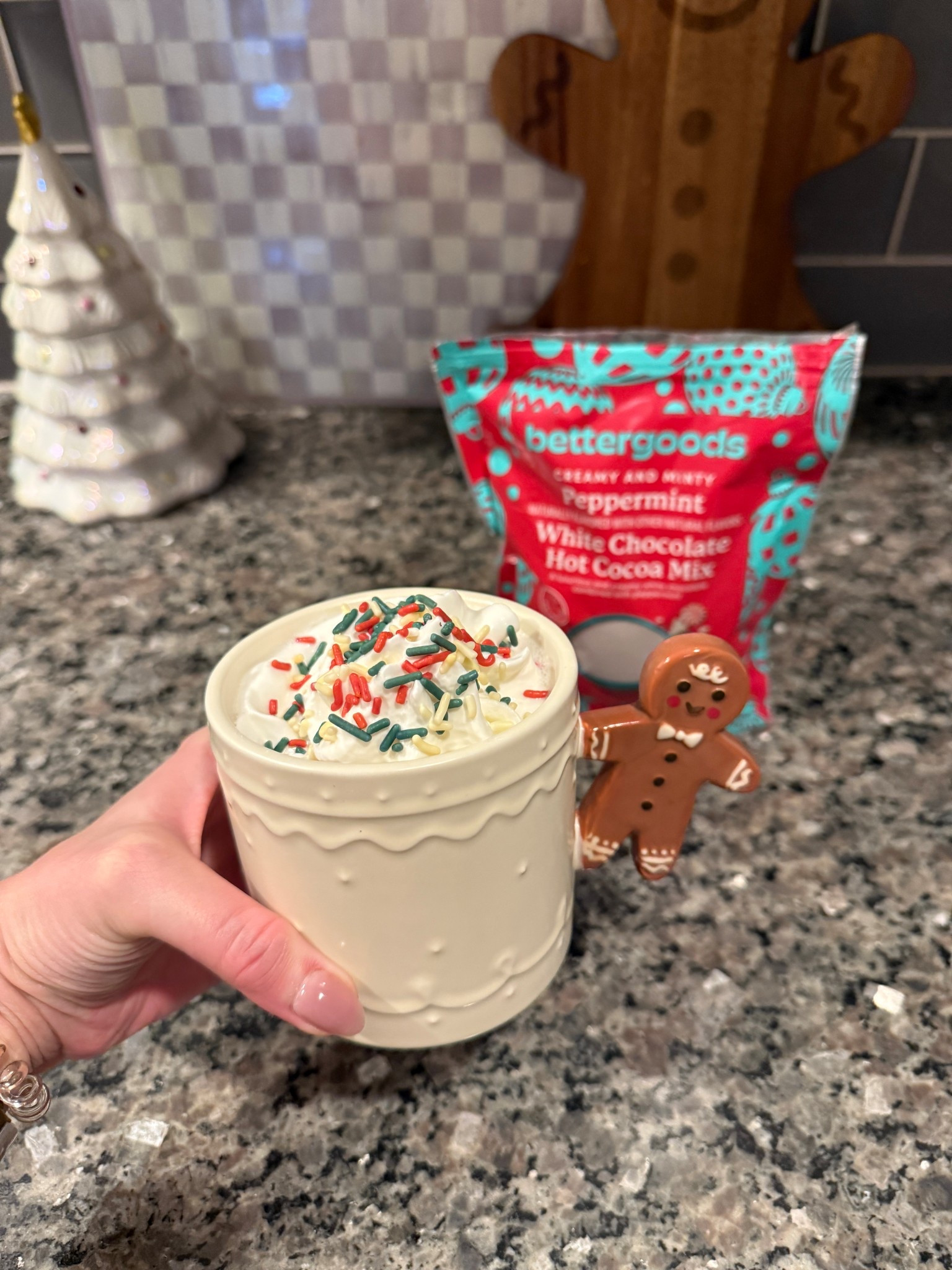 Okay yum! This peppermint white chocolate hot cocoa from better goods at Walmart is so good!! Also my cute $5  gingerbread man mug from Target! 

#LTKGiftGuide #LTKHoliday