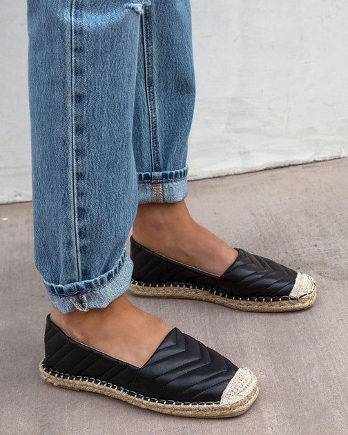 Rezo Faux Leather Espadrille Flats - Black | VICI Collection