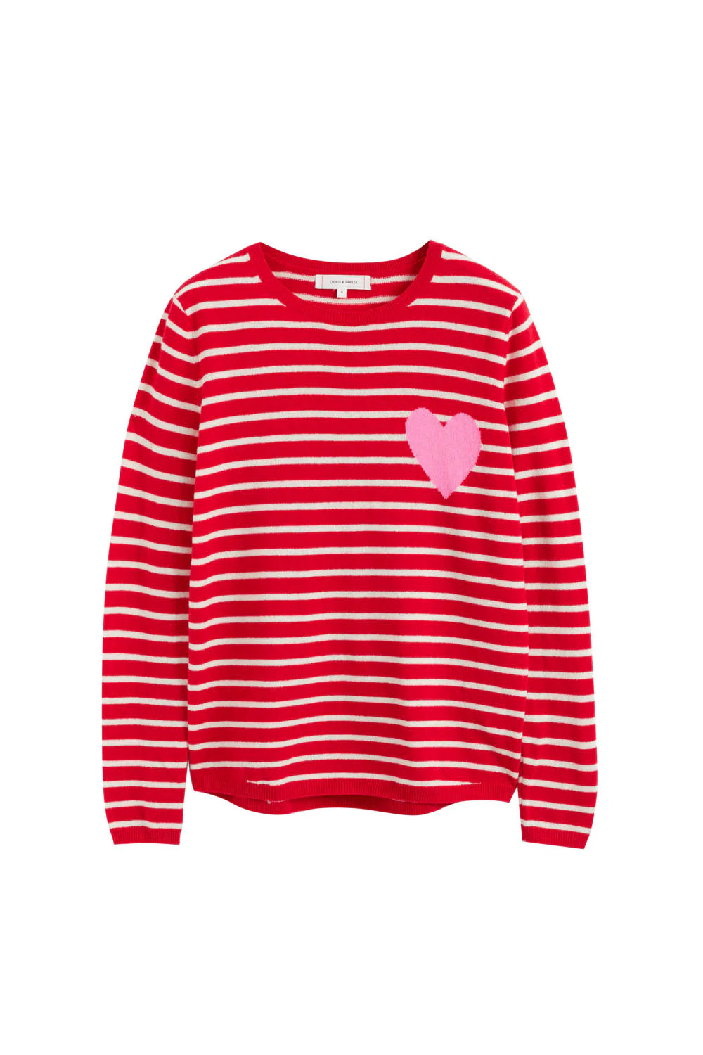 Red Wool-Cashmere Heart Breton Sweater | Chinti & Parker