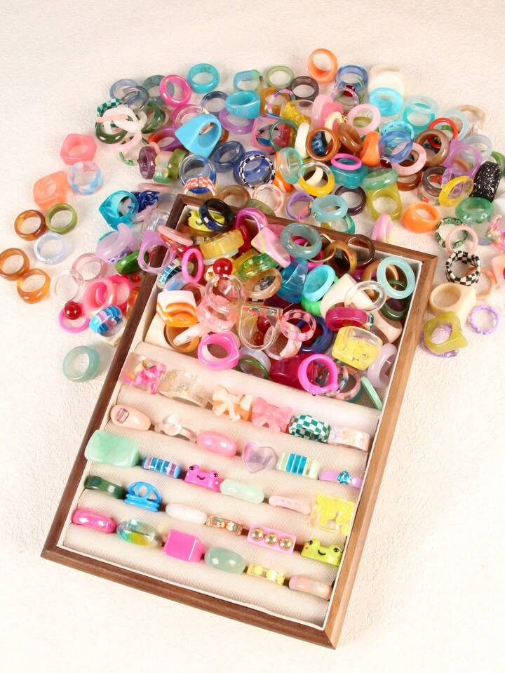 30 Pcs Random Style Y2K Colorful Chunky Resin Acrylic Rings Set For Women | SHEIN