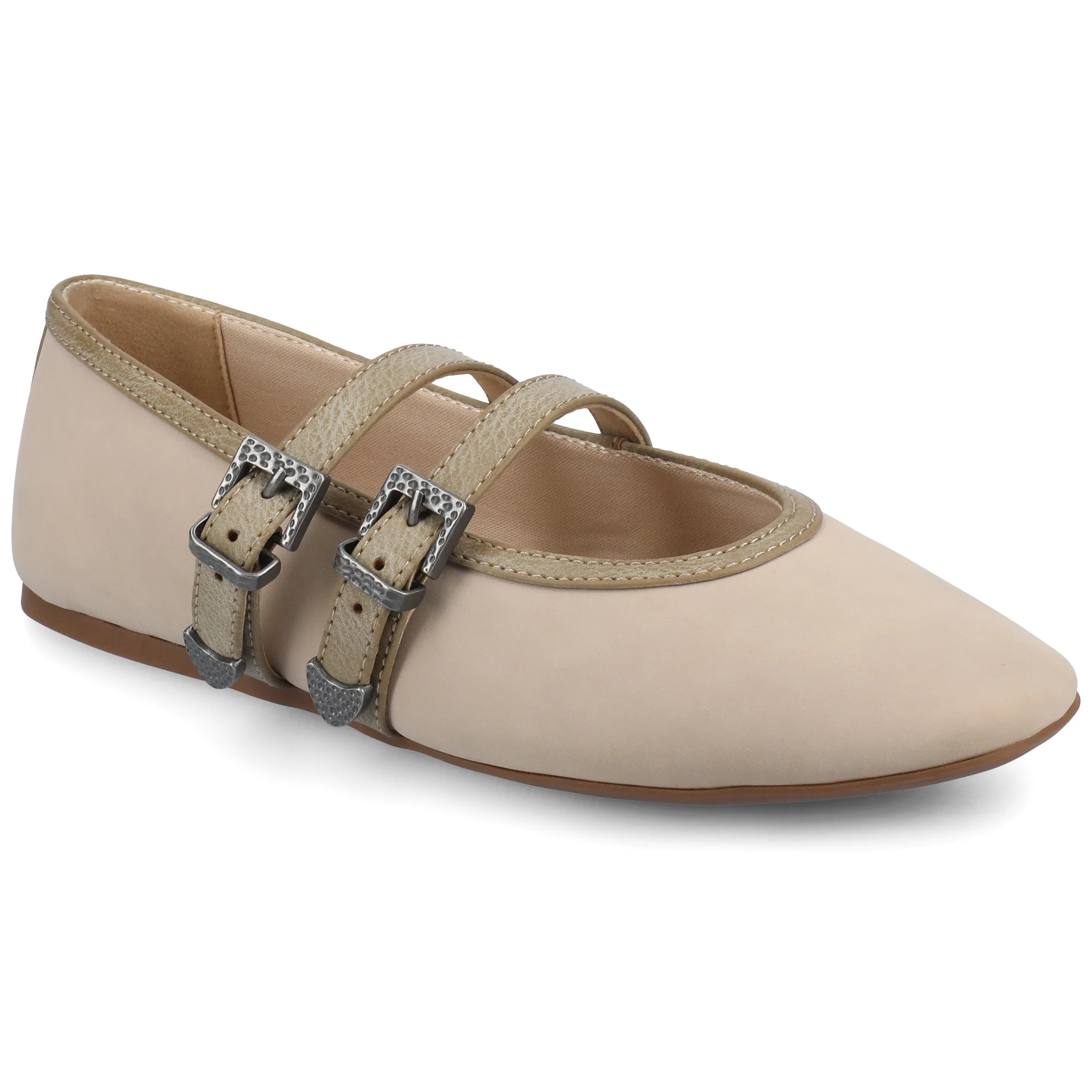 Journee Florene Almond Toe Mary Jane Buckle Detail Comfort Casual Flats | Walmart (US)