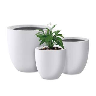 20"", 16.5"" and 13.3""W Round Pure White Concrete Planters Set of 3, Outdoor Indoor w/ Drainage Hole & Rubber Plug | The Home Depot