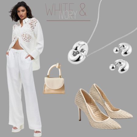 Love a white and ivory outfit! 

#ivory #pants #shirt #pumps #samedelman #hoops #nacklace #h&m #purse #ivorypurse #bride

#LTKsalealert #LTKstyletip #LTKtravel