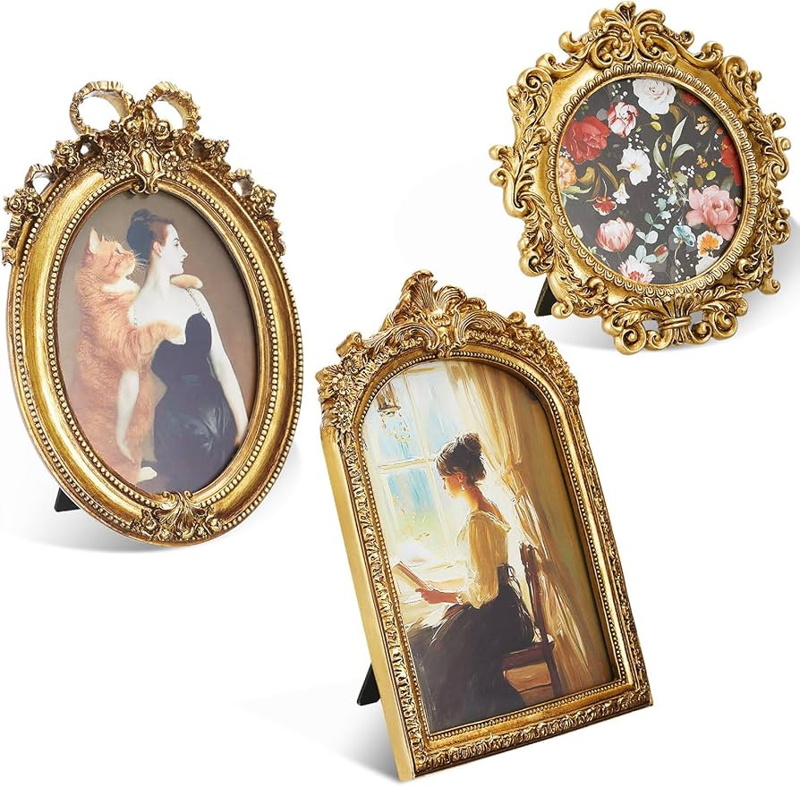 Thyle 3 Pcs Vintage Picture Frames Victorian Decor Gold Vintage Frame Wall Hanging Antique Photo ... | Amazon (US)