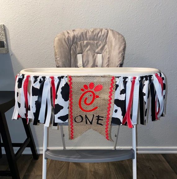 Chick Fil A Birthday Party Decorations, Ribbon & Fabric High Chair Banner, Babys First Birthday, ... | Etsy (US)