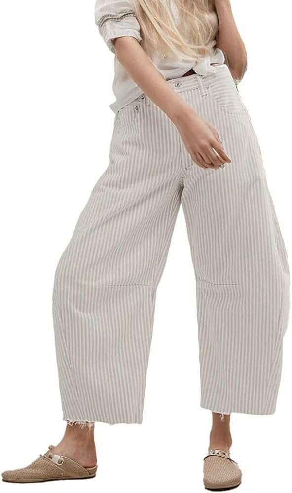 Kedera Women Stripe Barrel Jeans Casual Loose Denim Jeans Wide Leg Baggy Pants Mid Waist Boyfrien... | Amazon (US)