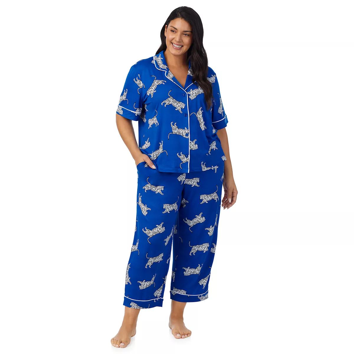 Plus Size Beauty Sleep Social Cozy Jersey Notch Pajama Top & Cropped Pajama Pants Set | Kohl's