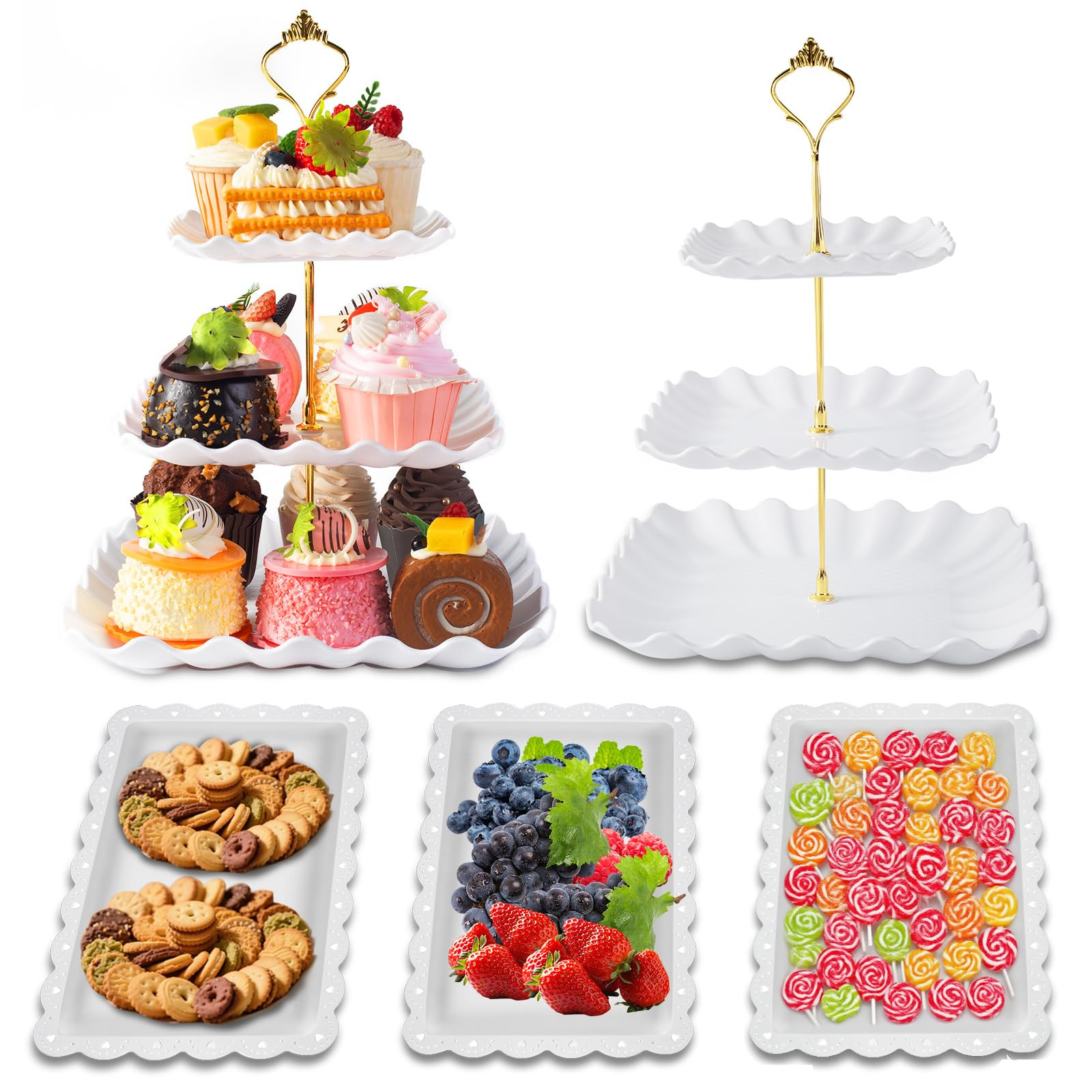 5 Pack Dessert Table Display Set, 2 Sets 3 Tier Cupcake Stand, 3 Pcs Food Serving Trays, Tiered W... | Amazon (US)