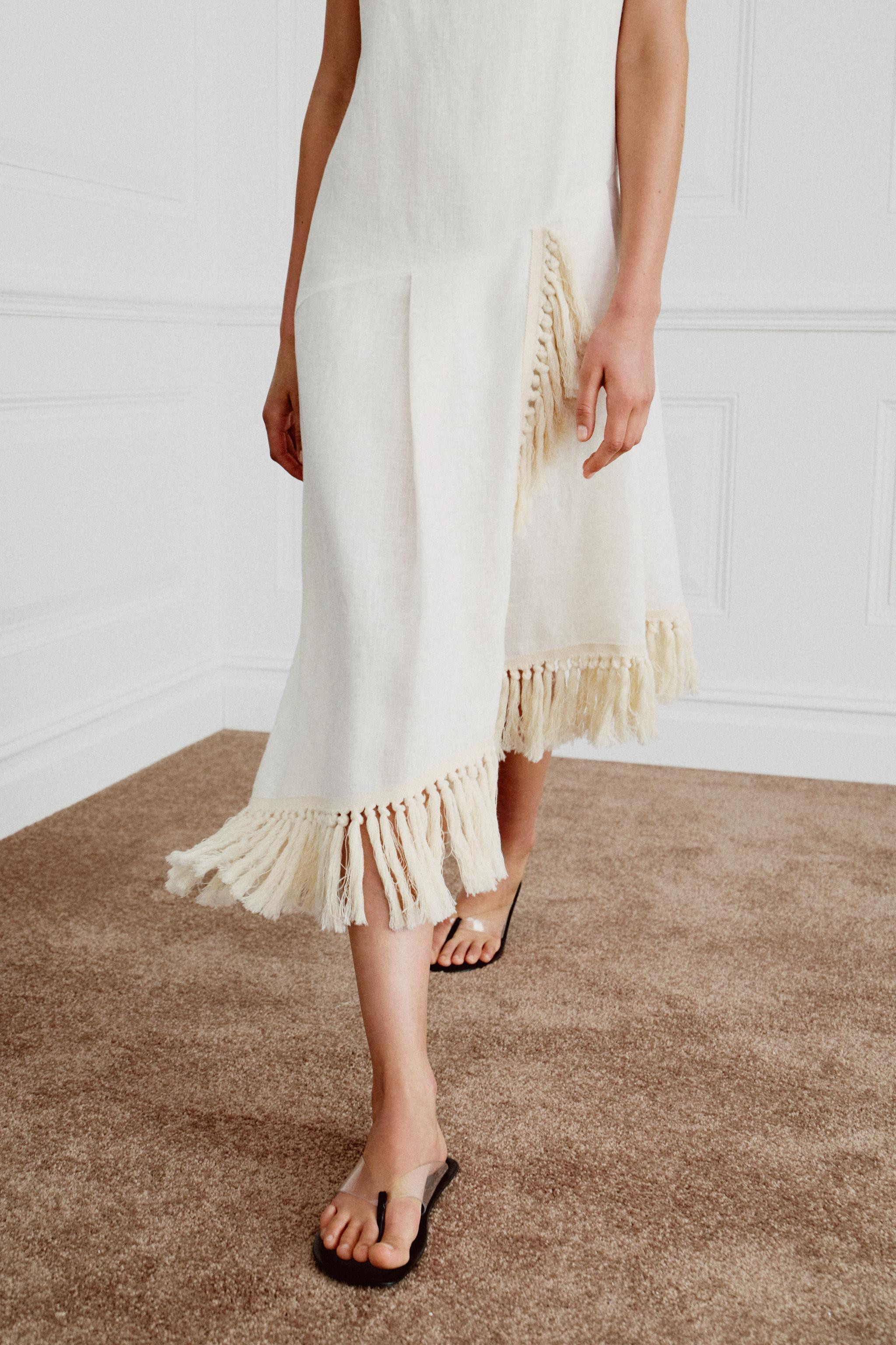 ZW COLLECTION 100% LINEN FRINGED DRESS | Zara US