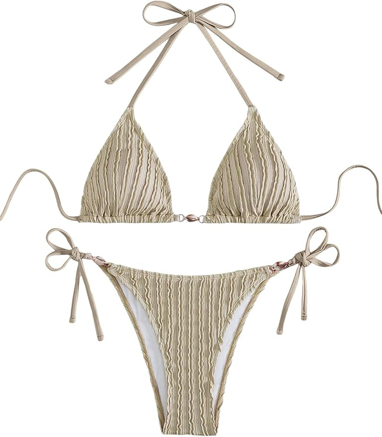 SHENHE Women's Sexy Bikini Sets Ring Triangle Tie Bathing Suits 2 Piece Swimsuits | Amazon (US)