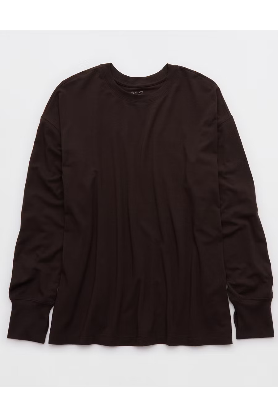 OFFLINE By Aerie Let's Stretch Long Sleeve Boyfriend T-Shirt Women's Deep Earth L | Aerie