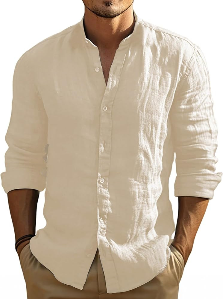 BUXKR Men's Breathable Cotton Button-Down Shirt Long Sleeve, Relaxed Fit Casual Resort Shirt | Amazon (US)