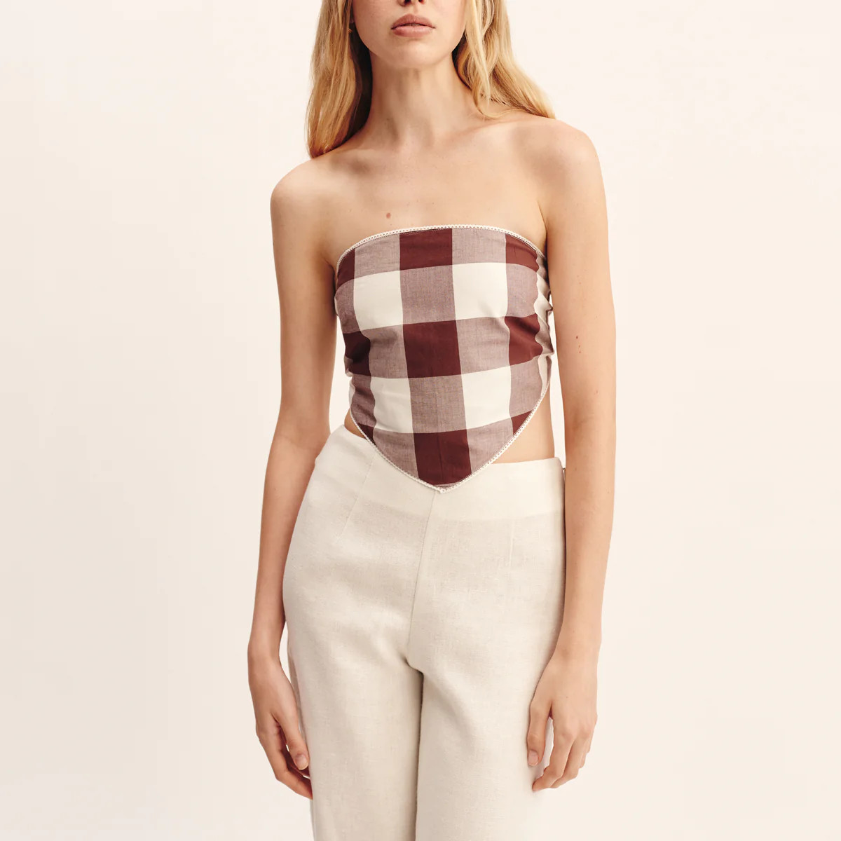 CALLIE TIE TOP - MOCHA GINGHAM | POSSE (US)