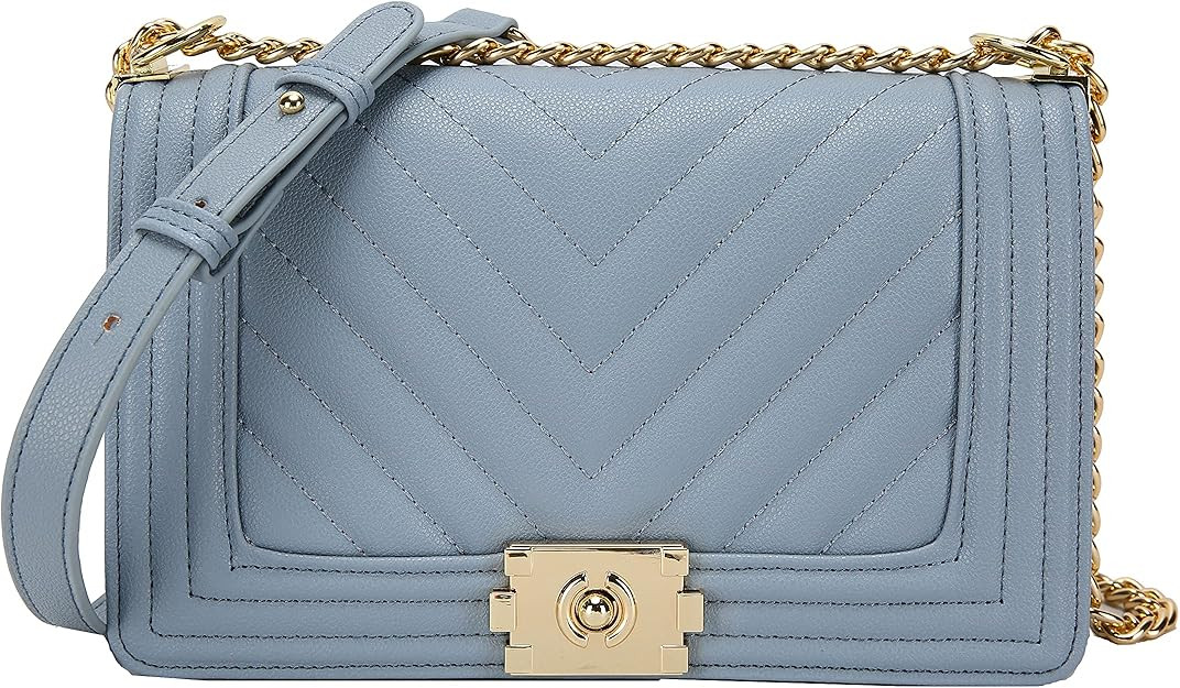 Amazon.com: Quilted Crossbody Bag Chain Purse for Women -Classic PU Leather Shoulder Bag Square S... | Amazon (US)