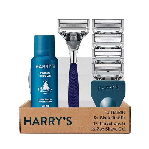 Harry's Razors for Men, 1 Handle (Chrome Edition) and 4 Razor Blade Refills with German Engineered 5-Blade Technology, 2 oz. Foaming Shave Gel, Travel Blade Cover- Holiday Gift for Men | Amazon (US)