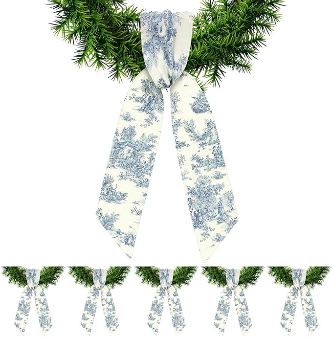 XunYee 6 Pcs Spring Sashes for Wreaths Monogram Blue and White Door Sash for Wreath for Front Doo... | Amazon (US)