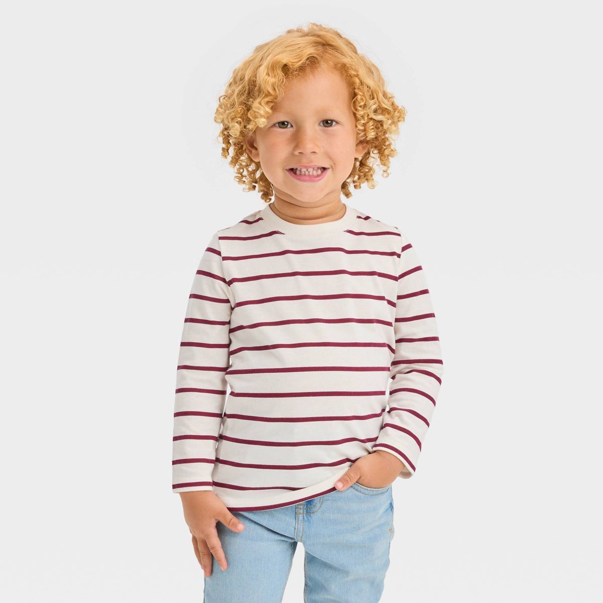 Toddler Boys' Long Sleeve Striped Printed Favorite T-Shirt - Cat & Jack™ Cream | Target