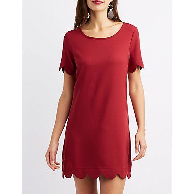 Red Scalloped-Trim Shift Dress | Charlotte Russe