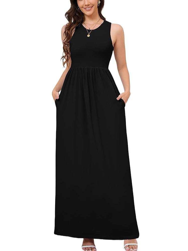 DEARCASE Women's Sleeveless Maxi Dress Casual Plain Loose Summer Vacation Beach Long Dresses with... | Amazon (US)