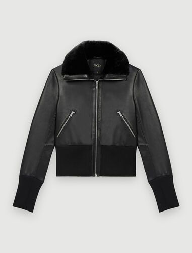 Lambskin leather jacket with ribbing | Maje US