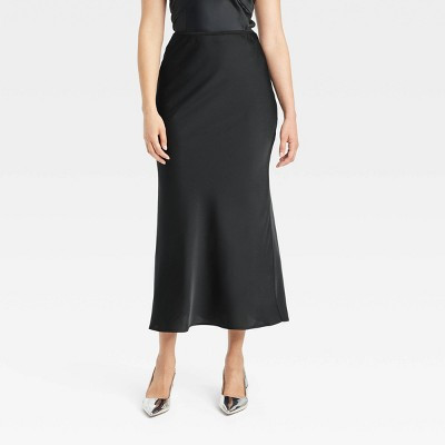 Women's Maxi Slip Skirt - A New Day™ Black XS: Recycled Polyester, Slim Fit, High Rise, Satin, Machine Washable | Target