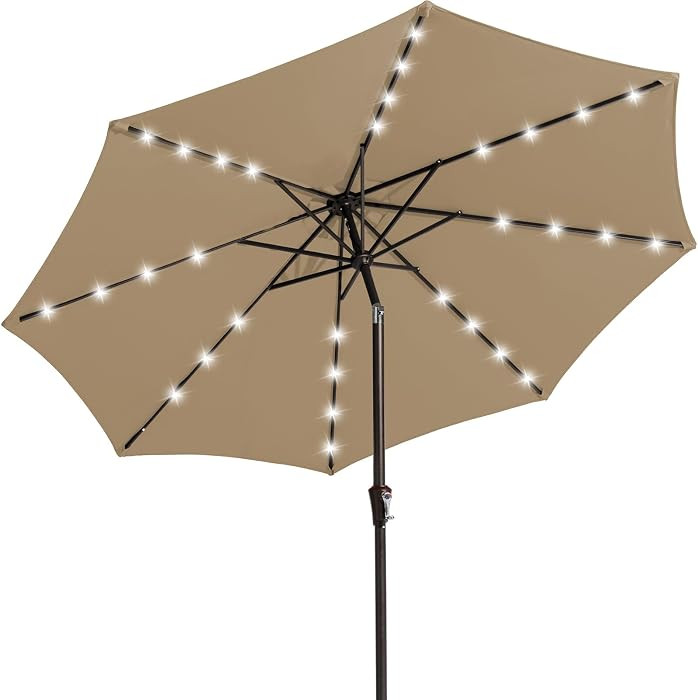 JEAREY 9FT Outdoor Patio Umbrella with Solar Lights, LED Lighted Pool Umbrella with Tilt and Cran... | Amazon (US)