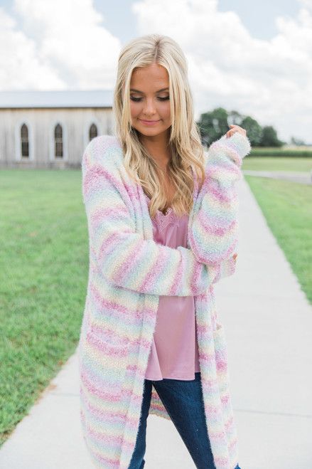 All These Feelings Rainbow Striped Duster Cardigan | The Pink Lily Boutique