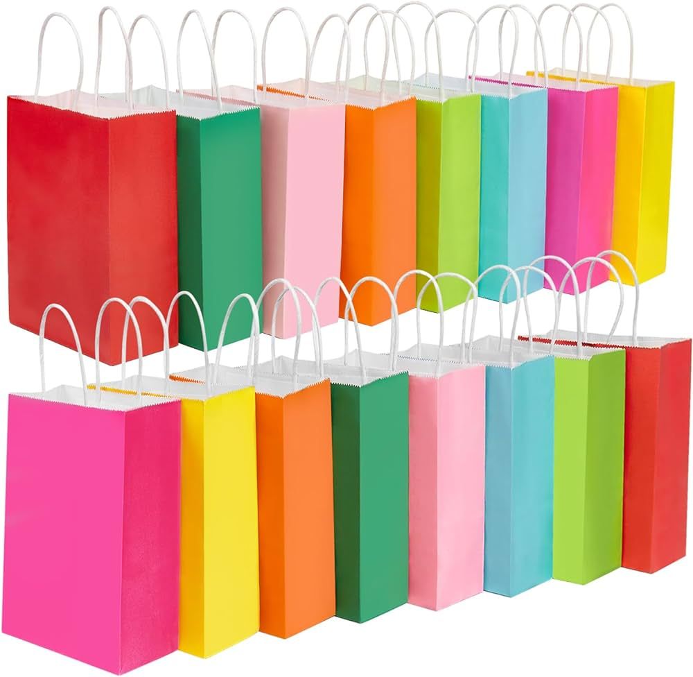 COGLARING 24Pcs Gift Goody Favor Bags Colored Kraft Paper, 8 Colors Rainbow Bags for Party Birthd... | Amazon (US)