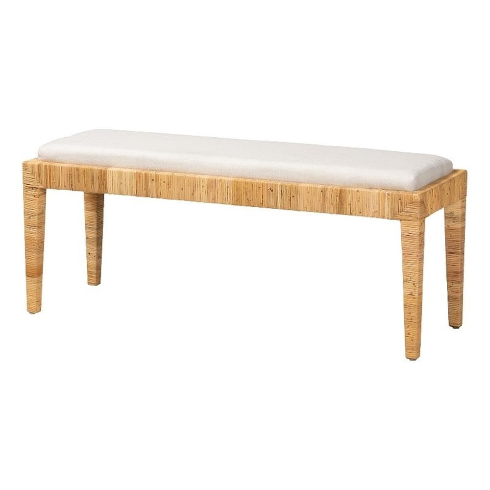 Pemberly Row Modern Natural Brown Rattan and Mahogany Wood Bench | Amazon (US)