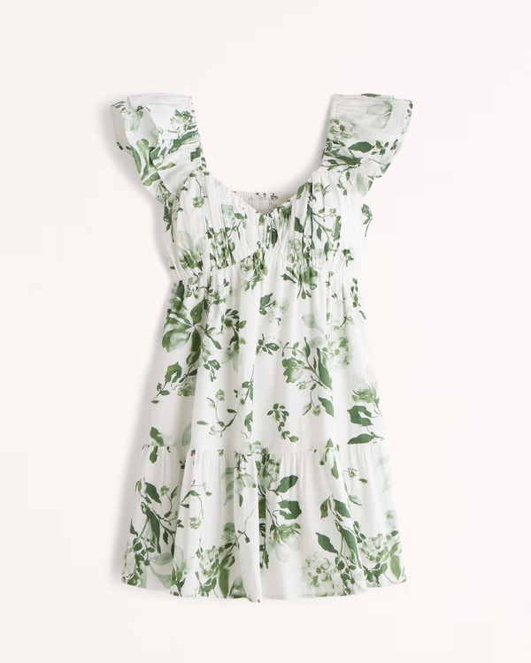 Ruched Flutter Sleeve Mini Dress | Abercrombie & Fitch (US)