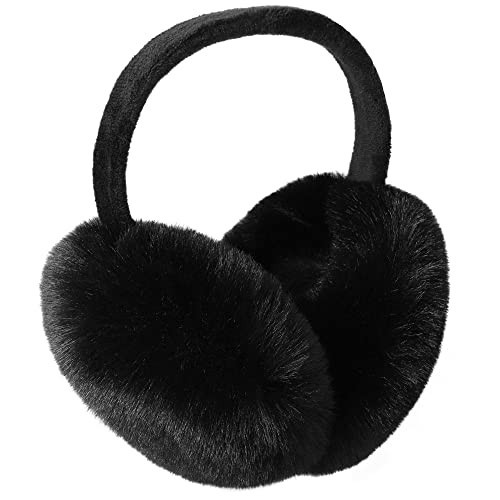 Simplicity Black Ear Muffs - Faux Furry Foldable Earmuffs for Men and Women - Warmers for Winter Outdoor Sports, Camping, Black | Amazon (US)