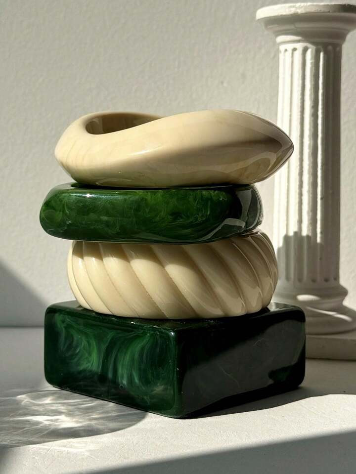 1pc Green White Asymmetrical Square Wide Resin Bracelet Autumn Winter Fashion Chunky Jewelry New ... | SHEIN