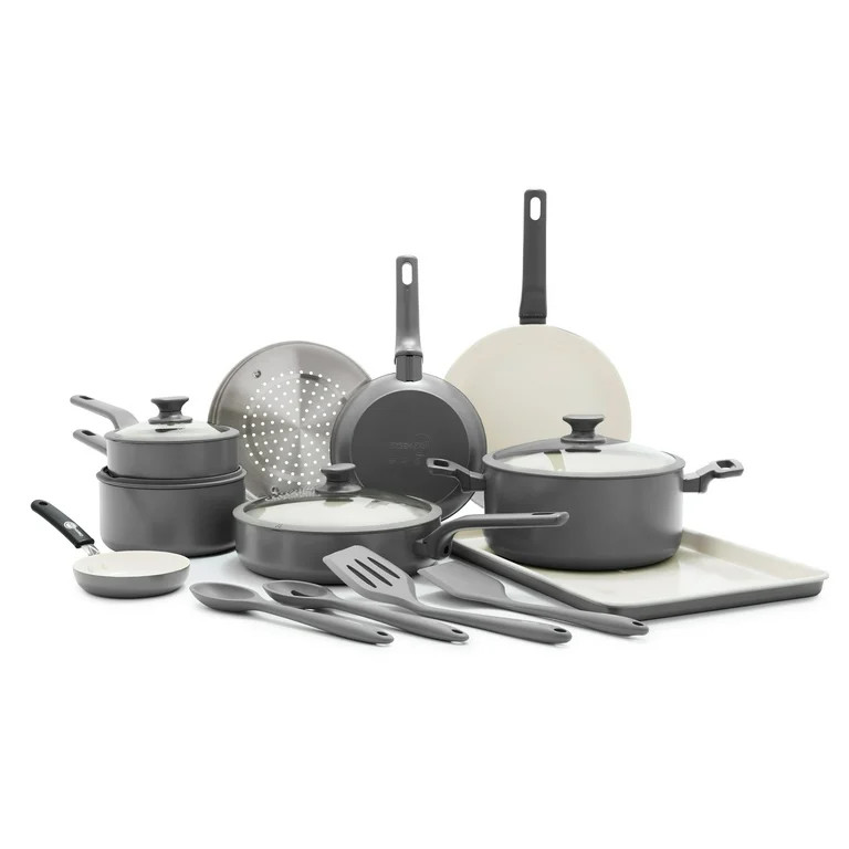 GreenPan Essence 17-Piece Healthy Ceramic Nonstick Cookware Set - Graphite Gray | Walmart (US)