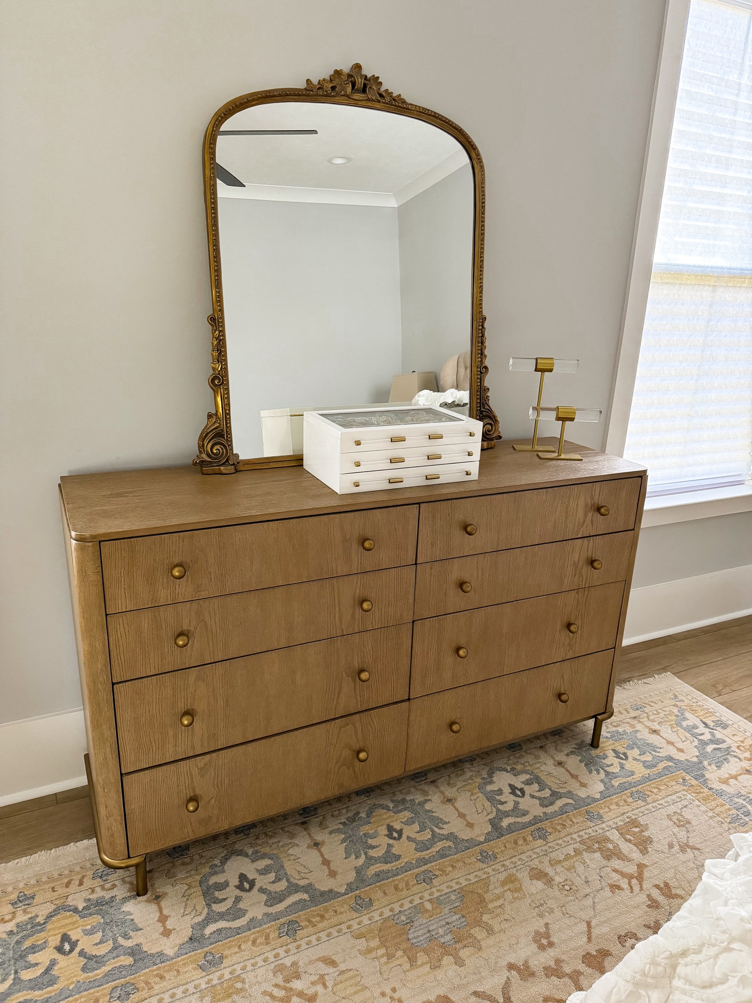 Obsessed with my new dresser! It pairs perfectly with my Anthropologie mirror 🙂 it’s solid wood and the top two drawers are velvet lined. 

LTK home. dresser. Bedroom style. Wayfair. 