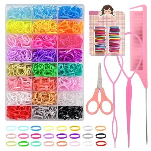 2200Pcs Hair Elastics, 24 Colors Small Rubber Bands for Hair,Elastic Hair Bands Mini Small Hair Ties Colorful Hair Accessories for Girls, Toddler, Kids | Amazon (US)