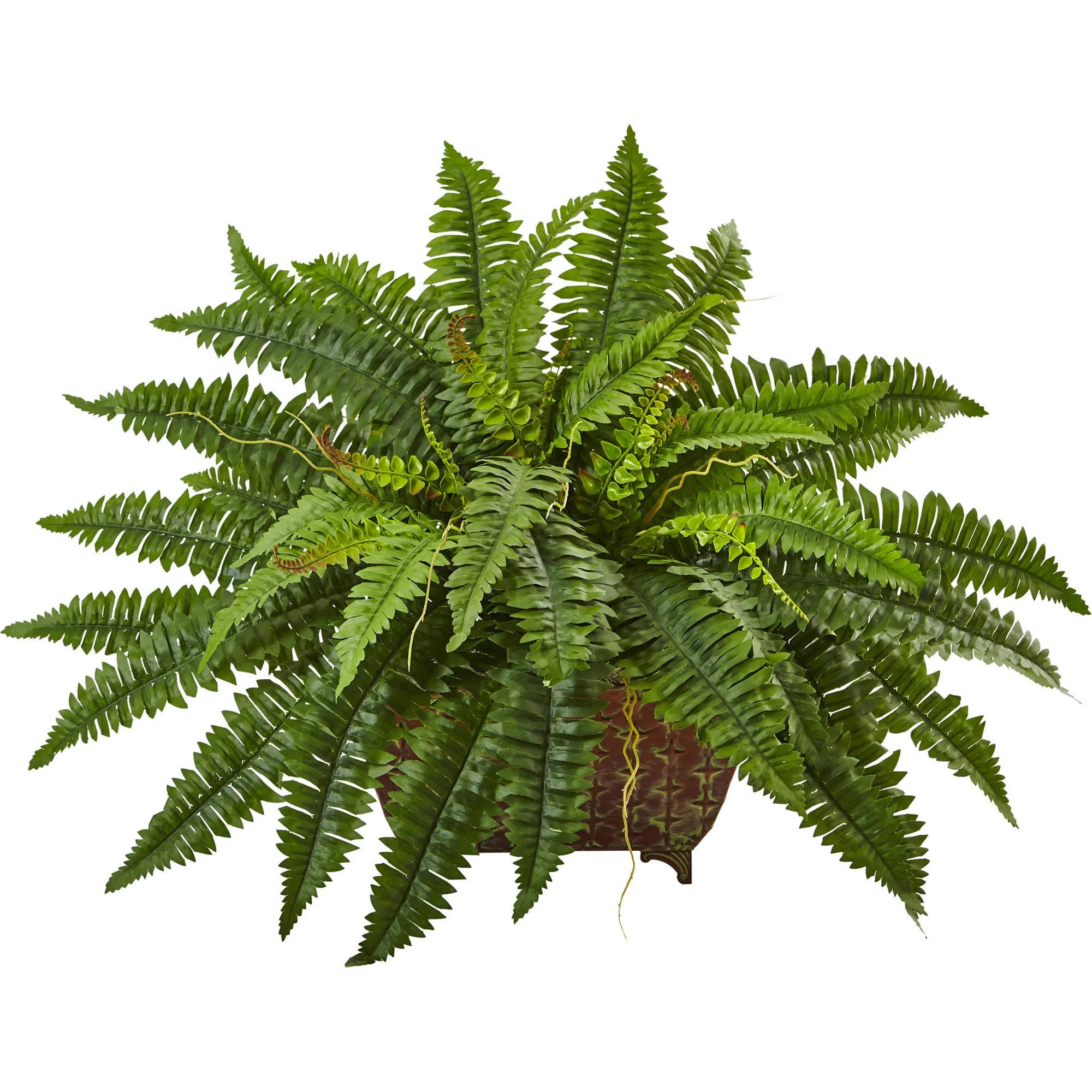 Nearly Natural Plastic 23" Boston Fern Artificial Plant in Metallic Planter, Green | Walmart (US)