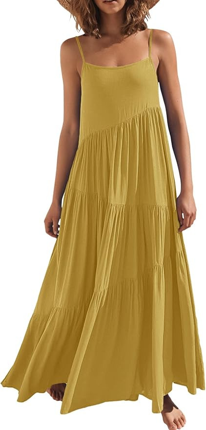 ANRABESS Women Summer Casual Loose Sleeveless Sundress Spaghetti Strap Flowy Boho Linen Beach Vac... | Amazon (US)
