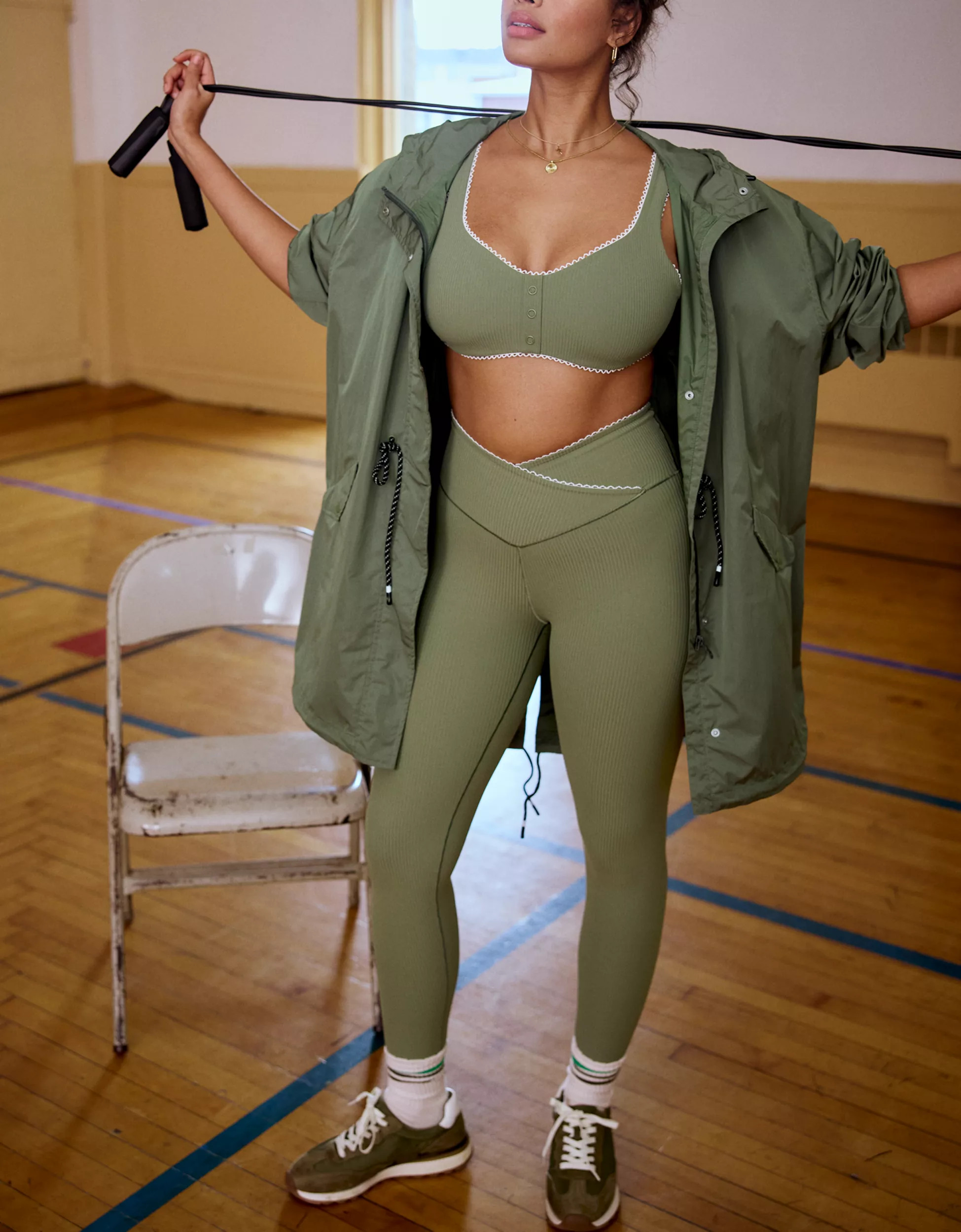 OFFLINE By Aerie Real Me XTRA Ribbed Picot Trim Crossover Legging | Aerie