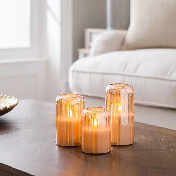 Set of 3 Amber Glass Domed LED Candles | Dunelm