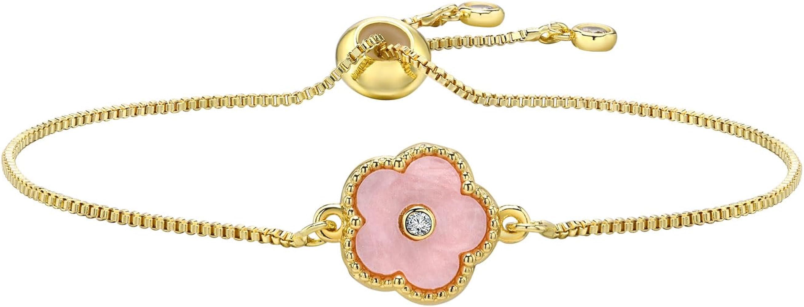 Clover Bracelet for Mother, 18K Gold Flower Zircon Link Chain Bracelet, Birthday Valentine Christ... | Amazon (US)