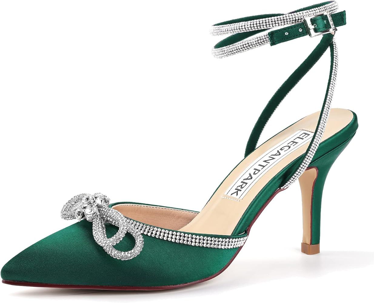 ELEGANTPARK HC2302 Heels for Women Pointed Toe Sexy Ankle Strap Dress Shoes Rhinestones Bow High ... | Amazon (US)